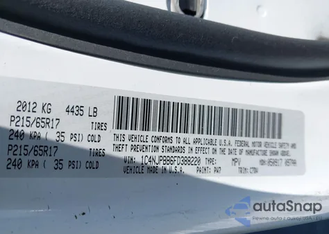 2015 Jeep Patriot Sport z USA, uszkodzony, nr VIN 1C4NJPBB6FD388220